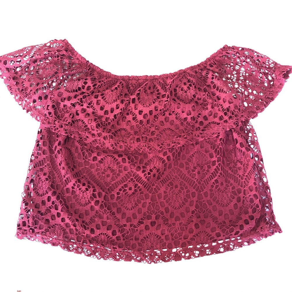 Mesh Lace lined off shoulder crop NWT sz S